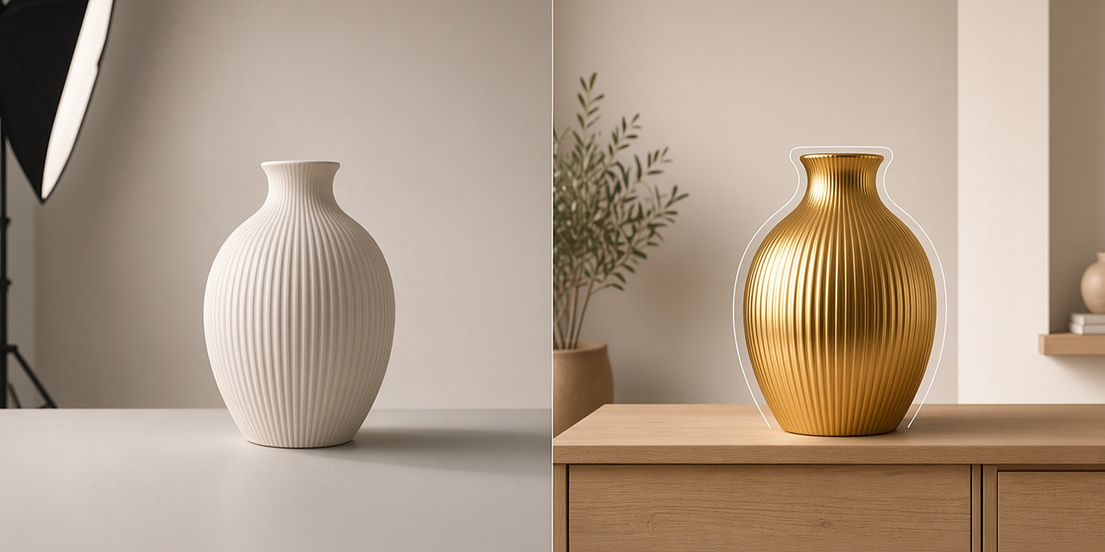 Vase in echt und Vase massiv verändert aber beide KI-generiert