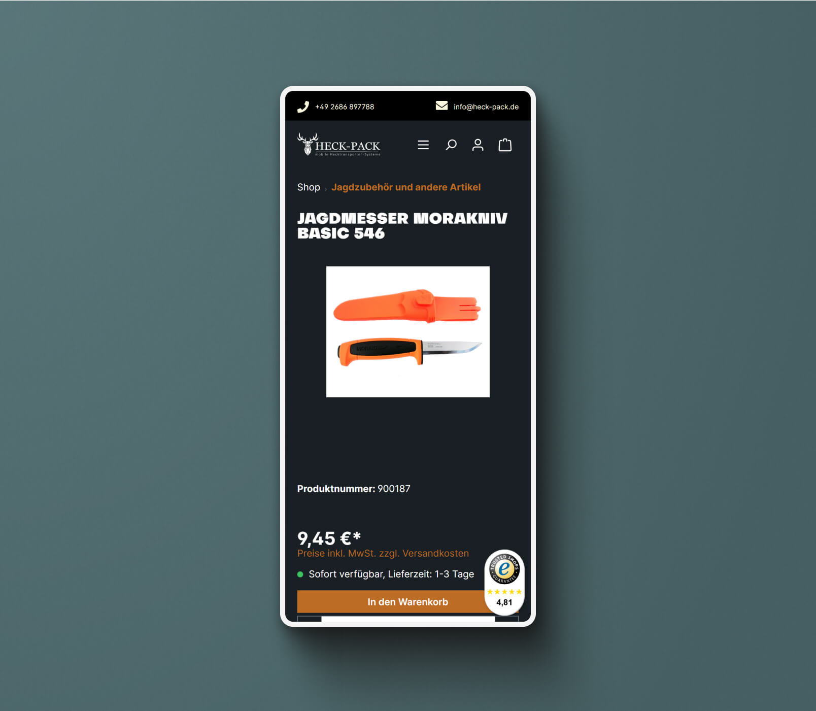 Detailansicht von Zubehör Artikeln im Heck Pack Onlineshop