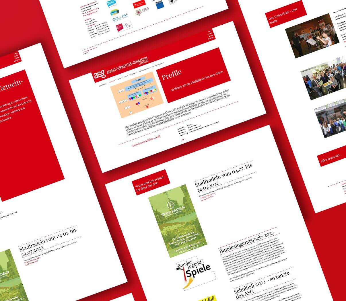 Verschiedene Ansichten der Webseite für das Albert-Schweitzer-Gymnasium