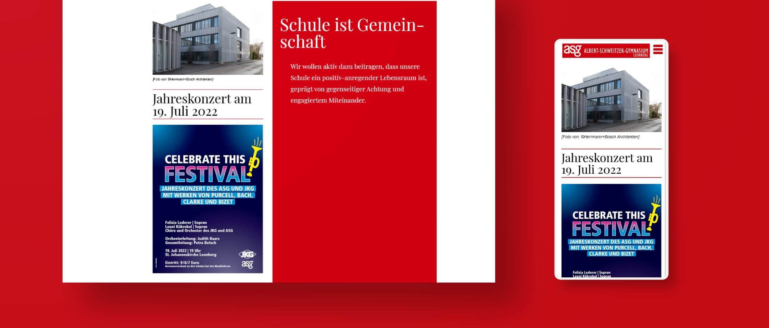 Ansichten der Webseite sowie mobilen Version der Webseite