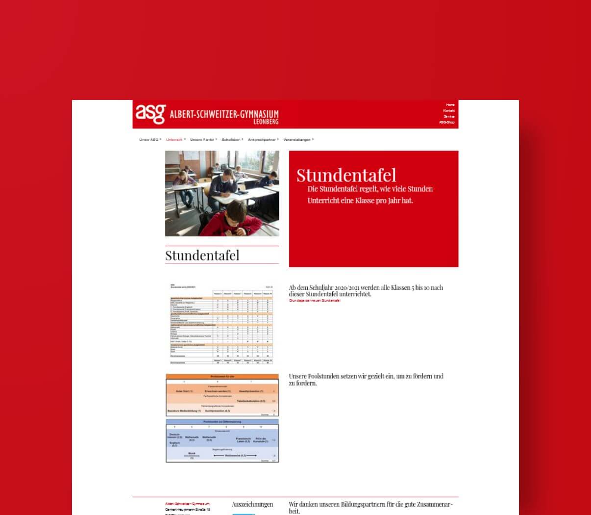 Individuell erstellte Webseite für das Albert-Schweitzer-Gymnasium Leonberg