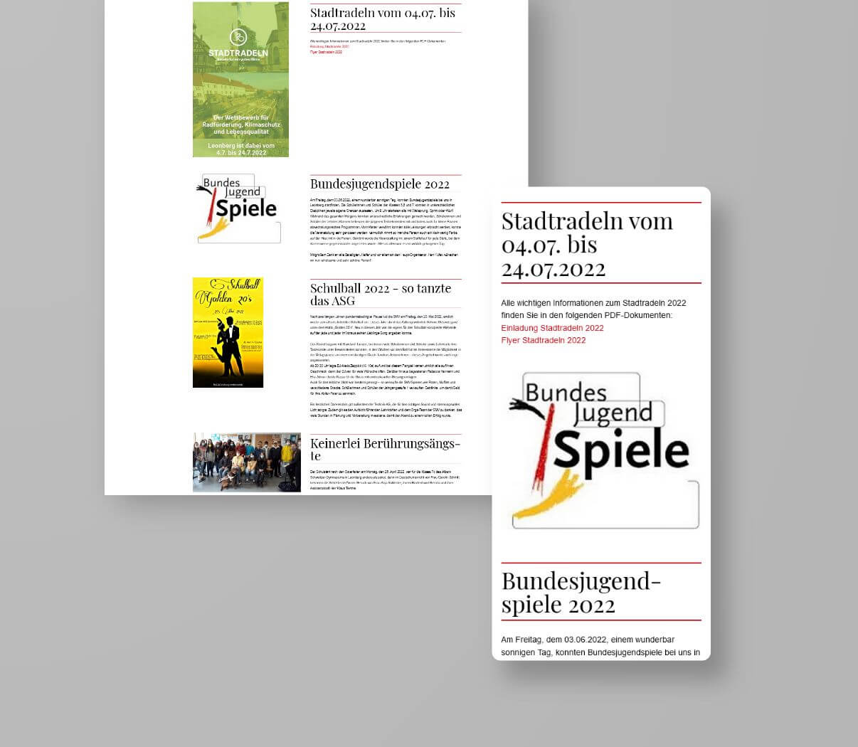 Ansicht der normalen und responsiven Ansicht der Webseite