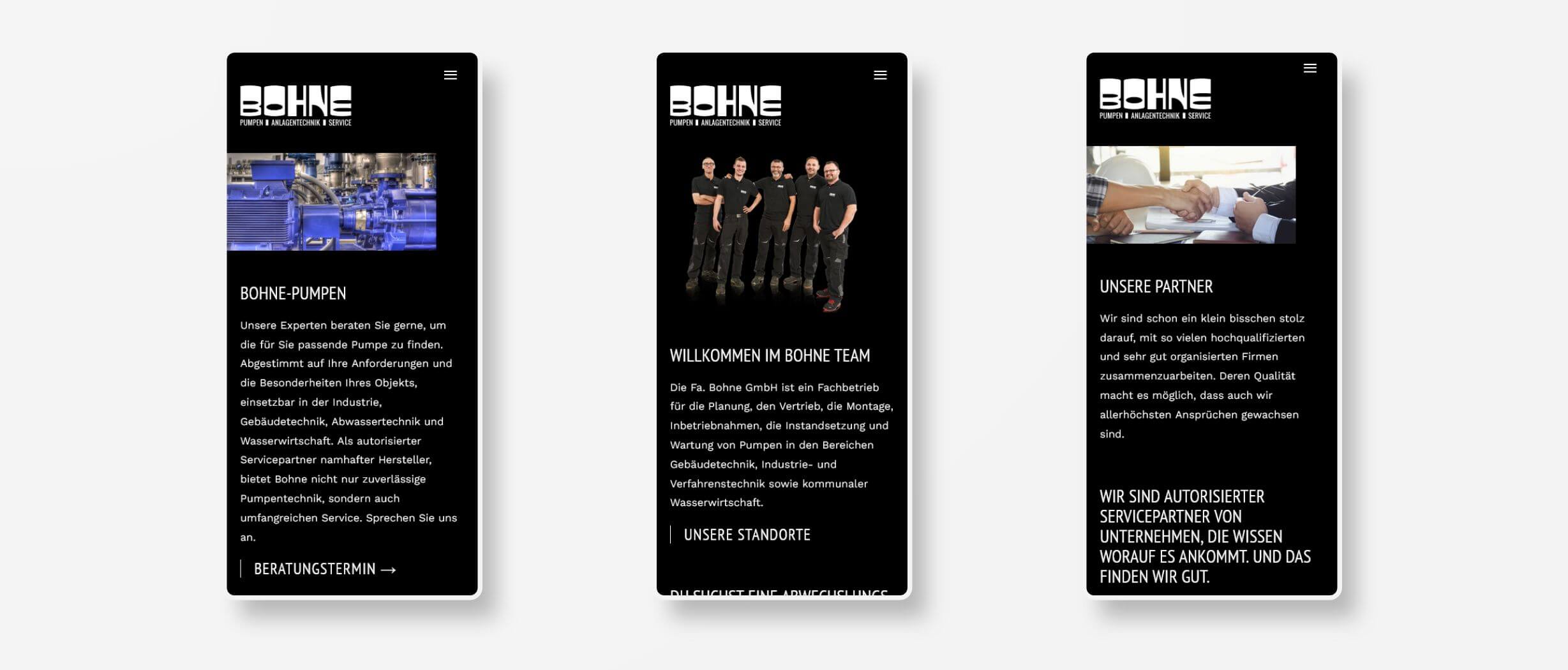Mobilansicht Webdesign für Bohne