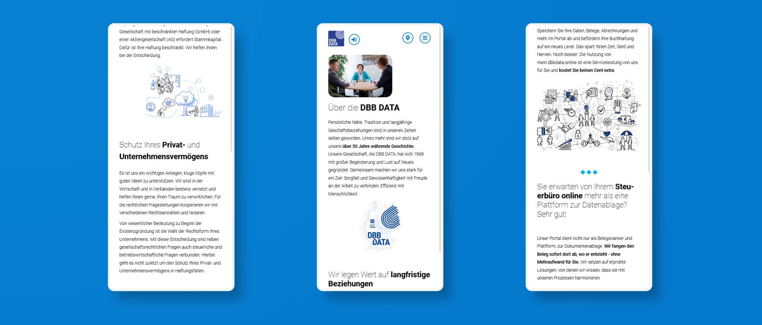 Mobile Darstellung der Webseite von DBB Data