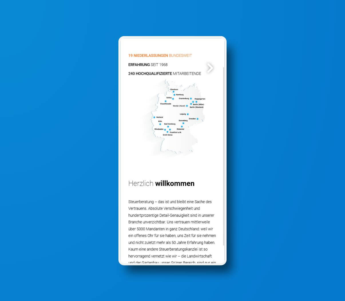 Mobile Ansicht der Webseite von DBB Data
