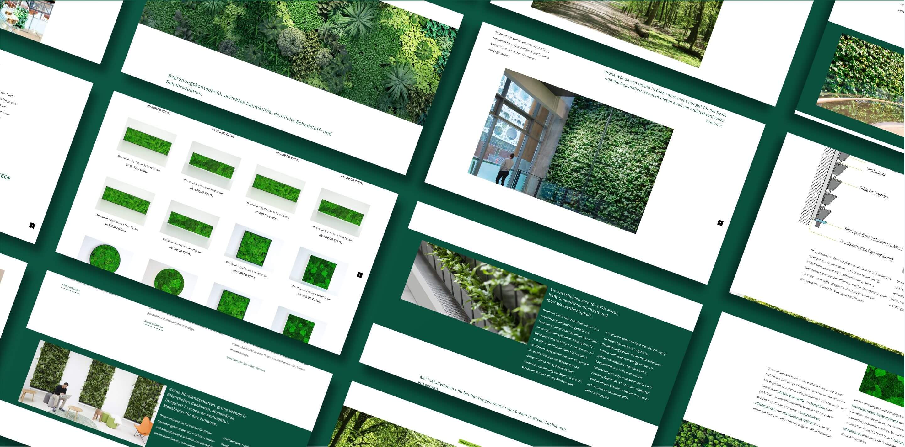 verschiedenen Ansichten des Onlineshops für Dream in Green