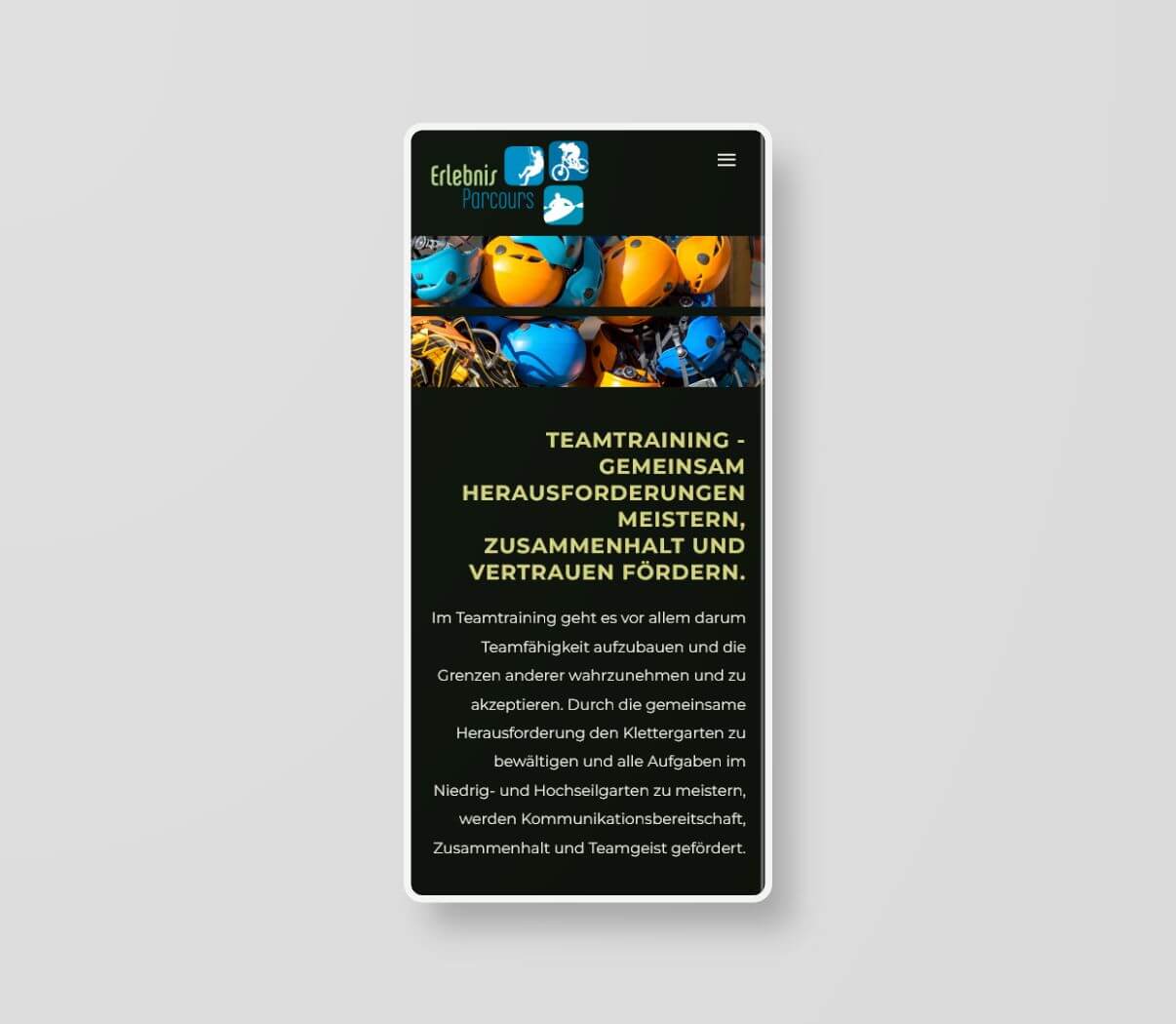 Mobiles Webdesign Layout Klettergarten