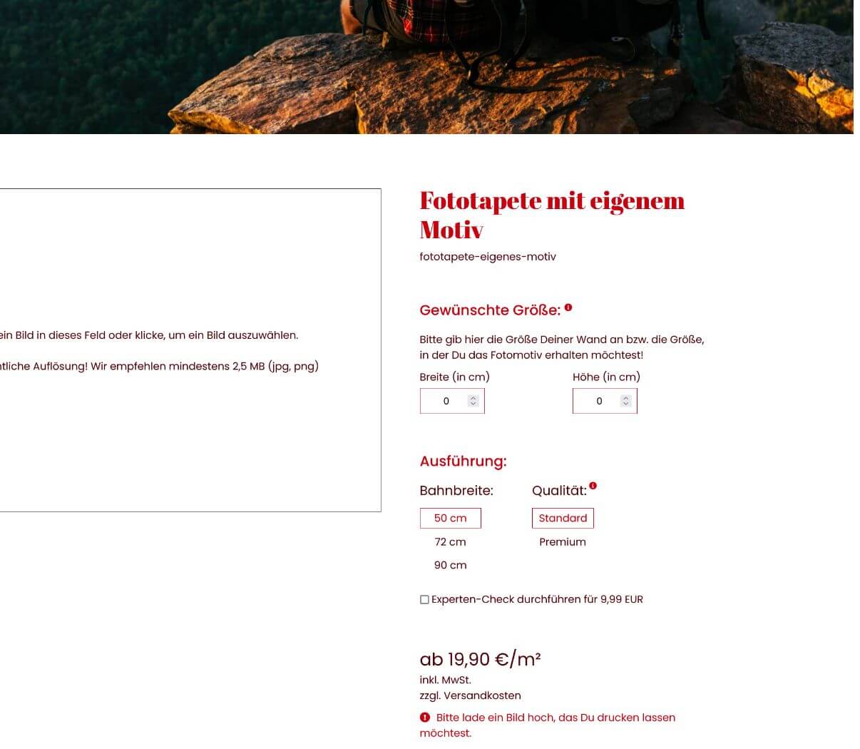 Detailansicht der Produkte im Onlineshop