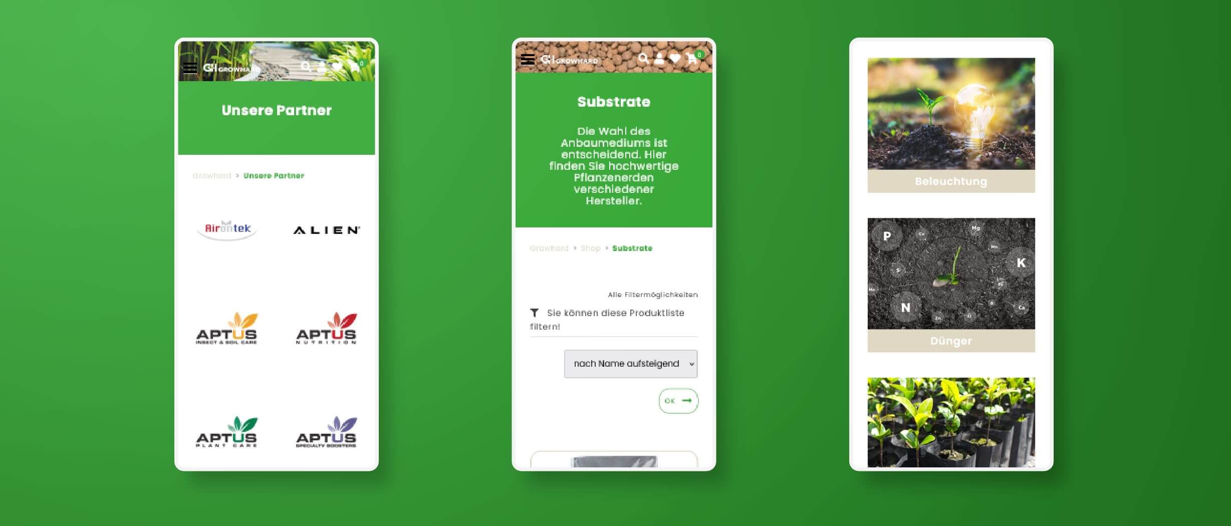 mobile Ansicht des Onlineshops von growhard