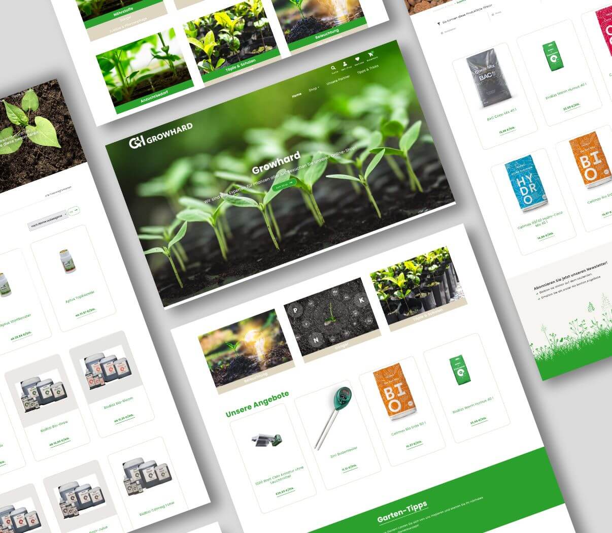 verschiedene Ansichten des Onlineshops von Growhard