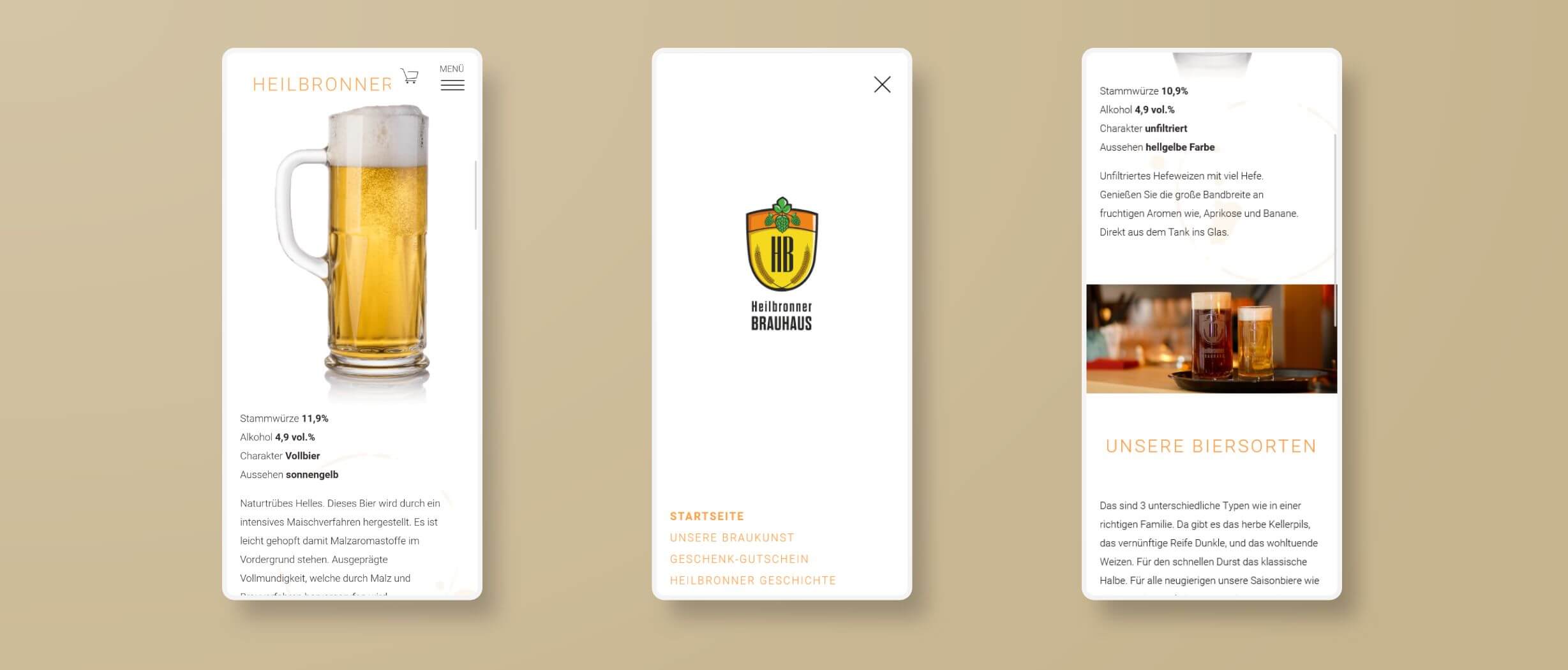 Webdesign der Webseite für das Heilbronner Brauhaus