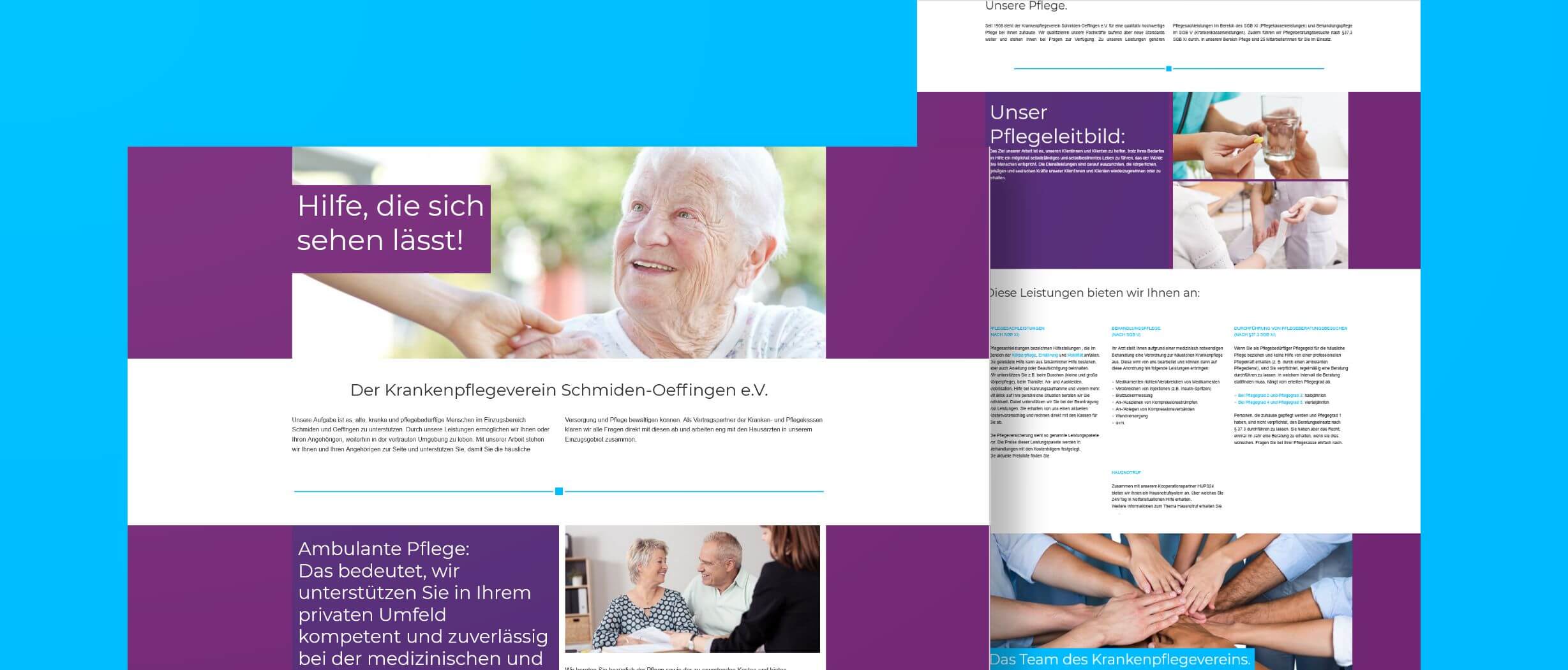 verschiedene Darstellungen der Webseite für Pflege