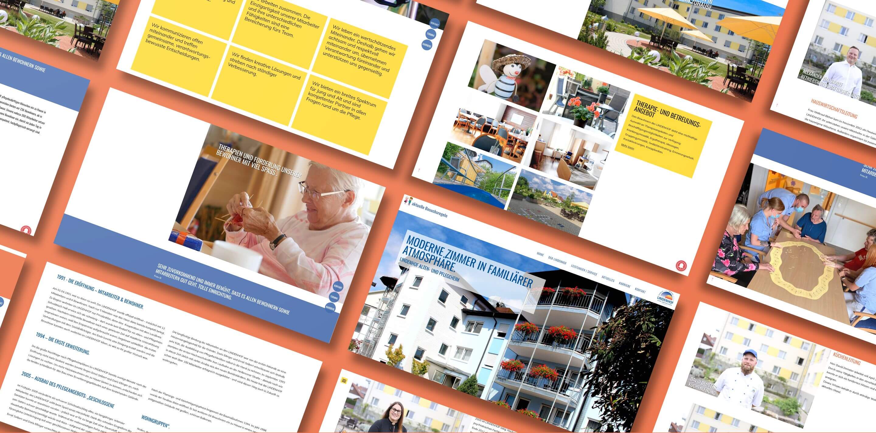 verschiedene Ansichten der Webseite des Pflegezentrum Lindenhof
