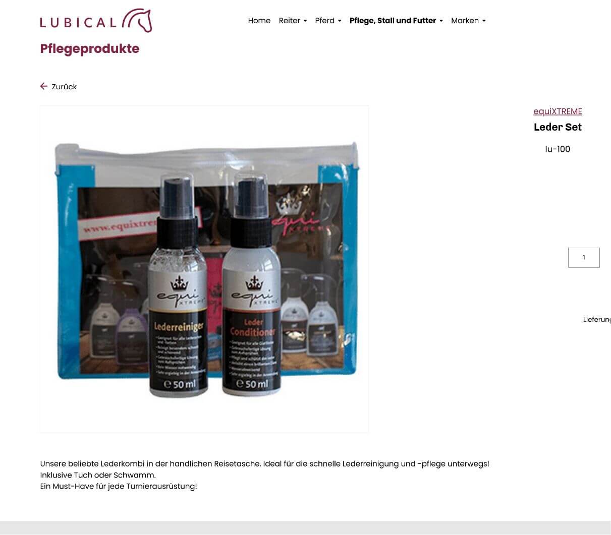 Produktdetailansicht des Onlineshops