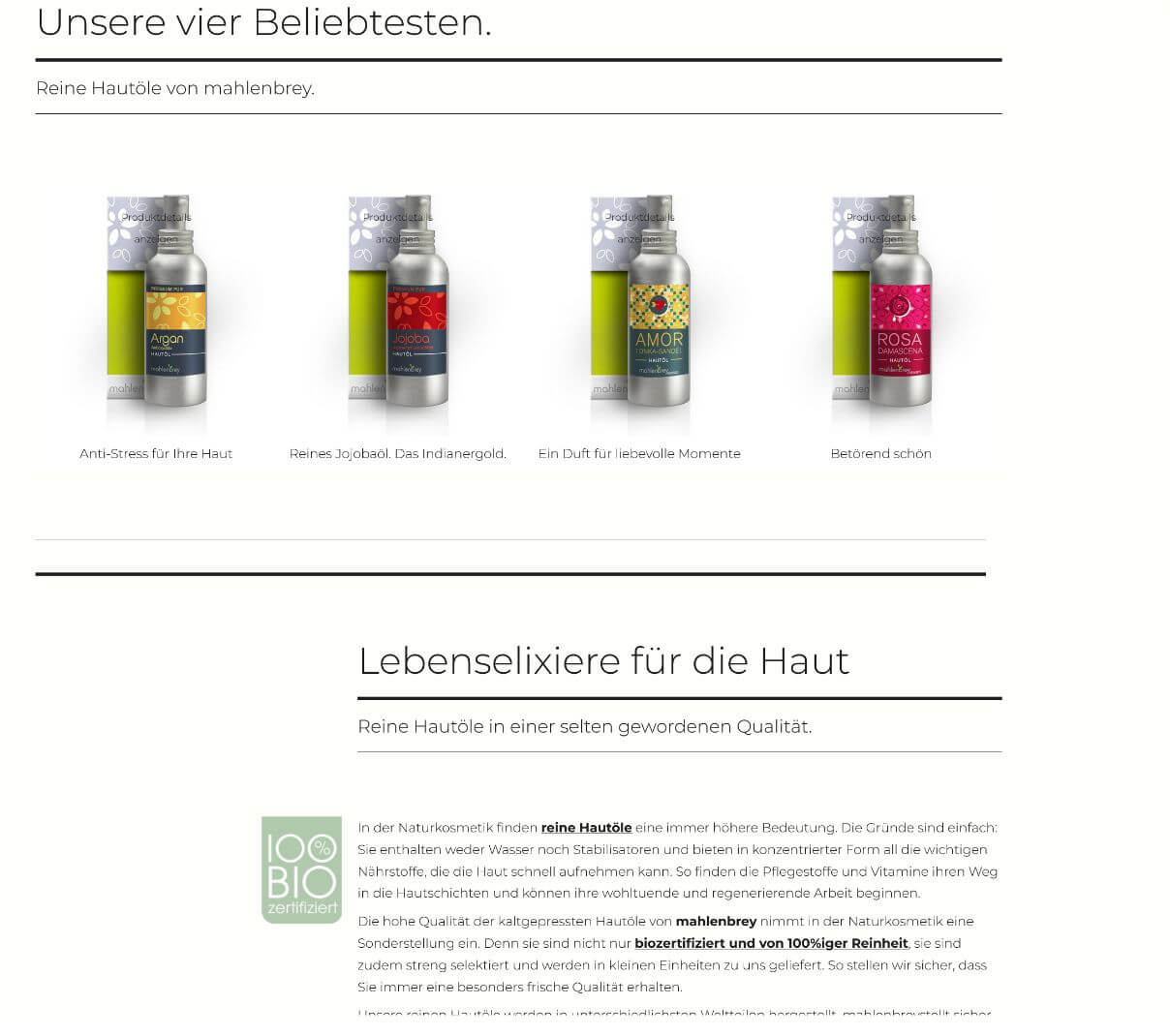 Produktansicht des Webshops
