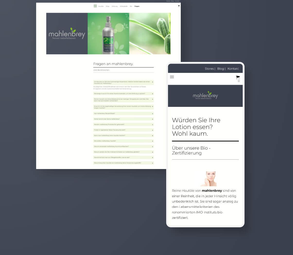 Desktopvariante und mobile Ansicht des Onlineshop