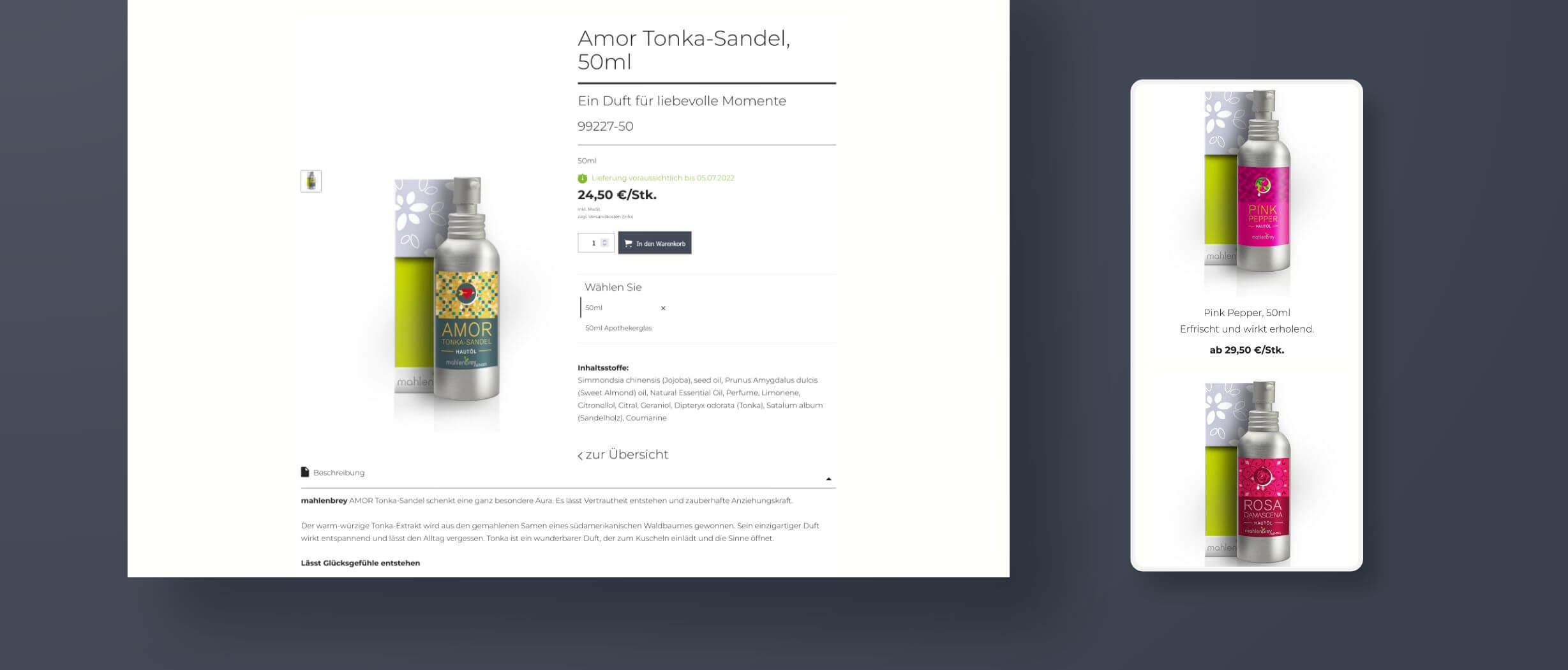 individuelles Webdesign für Hersteller von Naturkosmetik