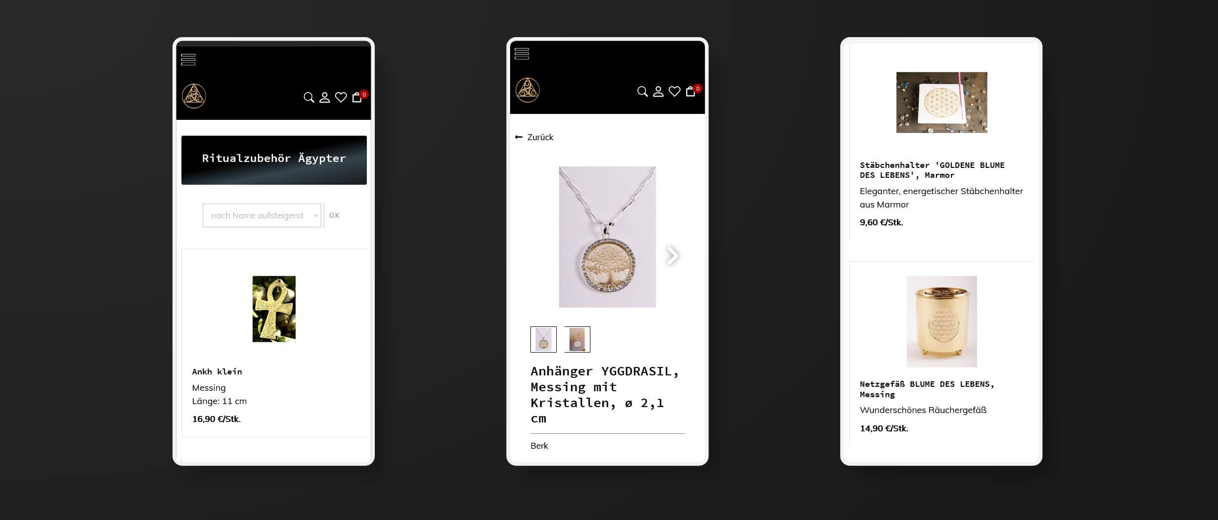 verschiedene responsive Ansichten des Onlineshops