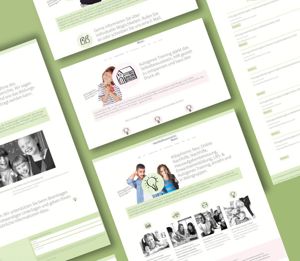 Verschiedene Ansichten für ein Webdesign der Bereiche Bildung, Schule und Nachhilfeunterricht
