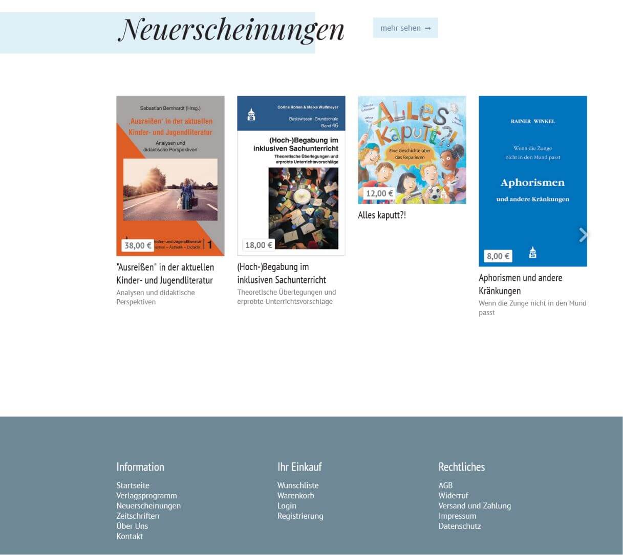 Merconis Onlineshop für einen Verlag