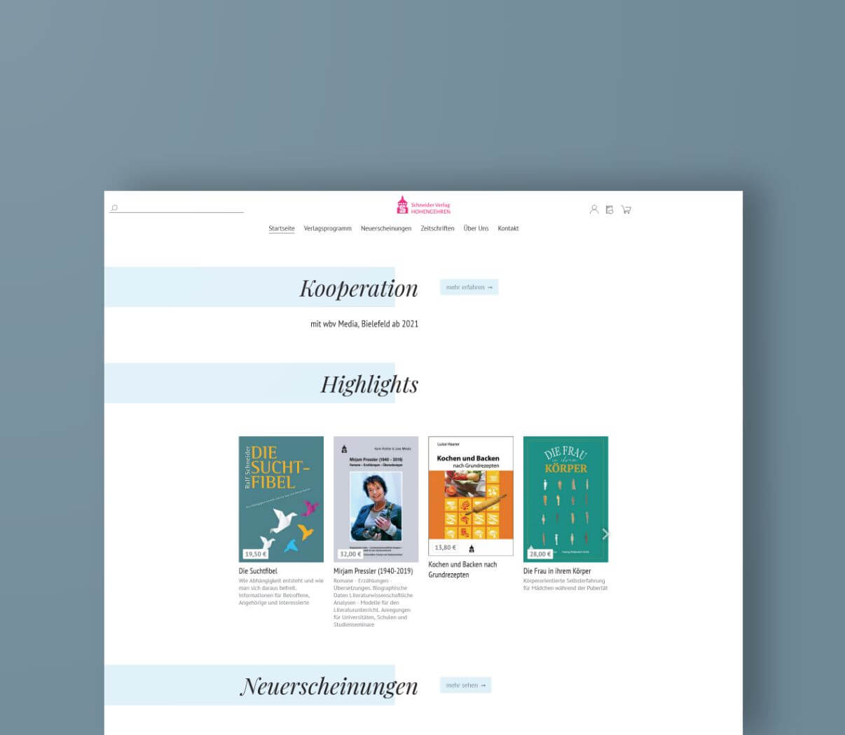 individueller Webshop für den Schneider Verlag Hohengehren