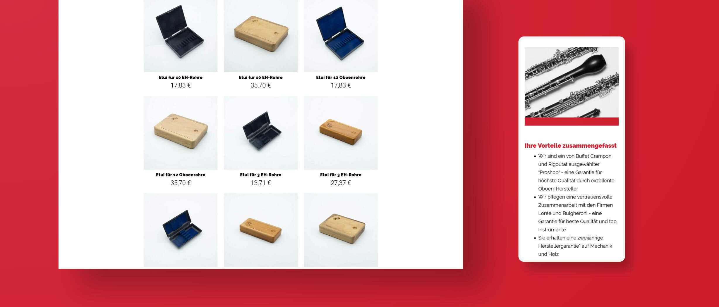 Produktübersicht im Onlineshop
