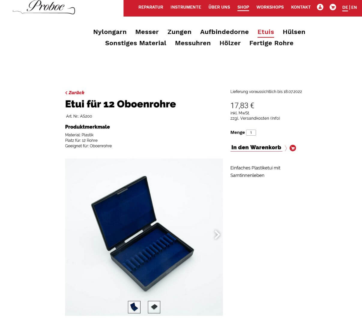 Ansicht des Onlineshops mit Musikinstrumente und Zubehör