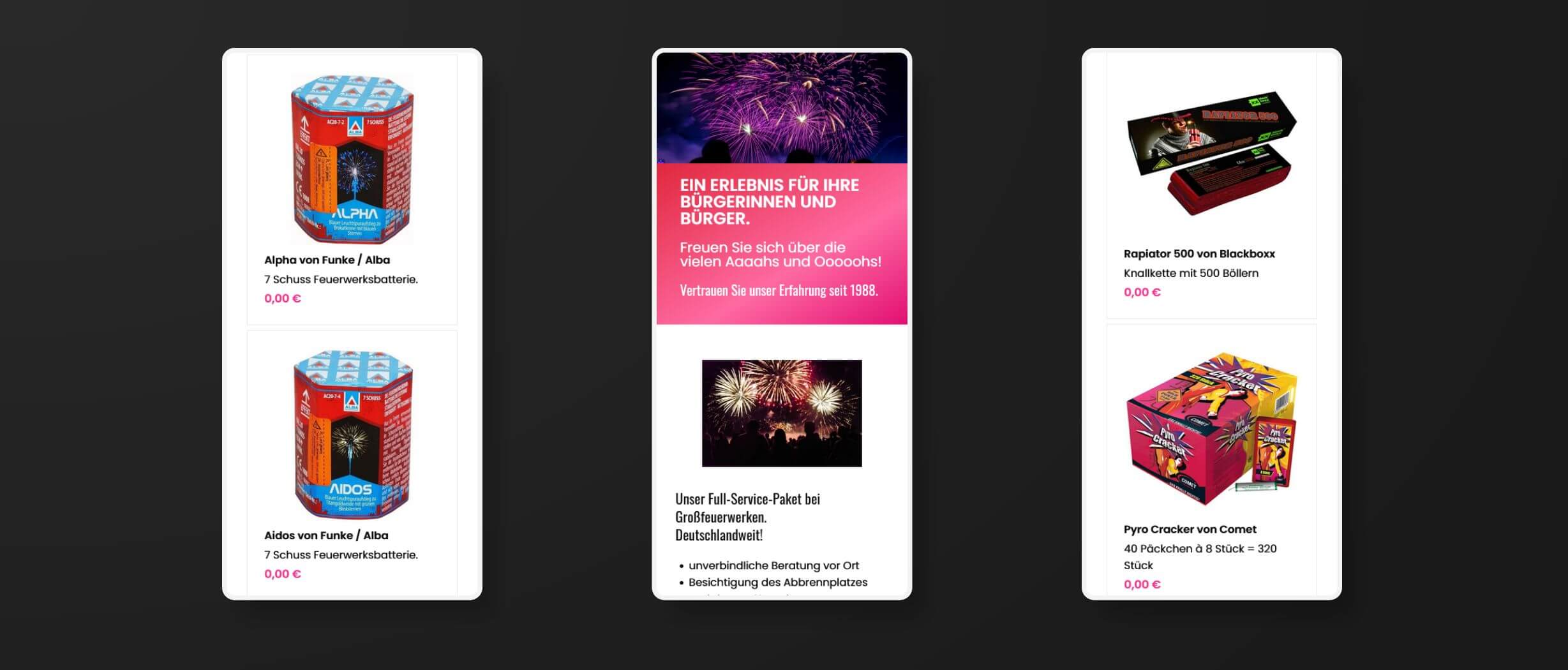 Individueller Onlineshop für Pyrotechnik