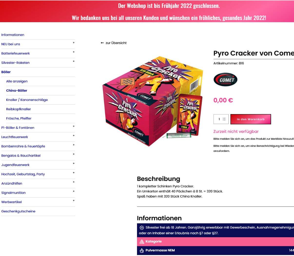 Shopsystem von Merconis Contao für Pyrotechnik