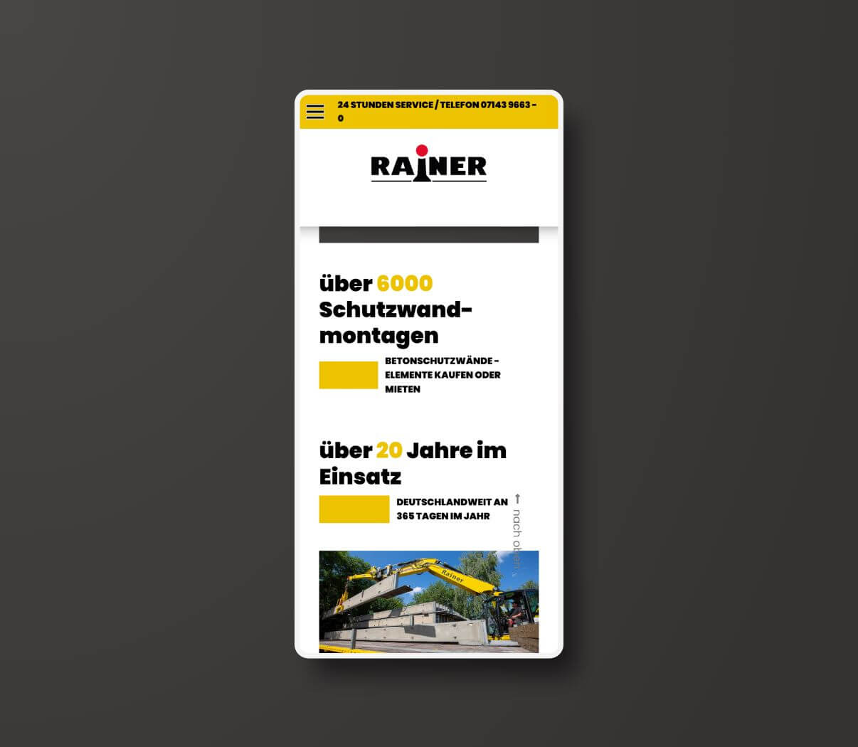 Mobiles Webdesign für Rainer Abschleppdienst