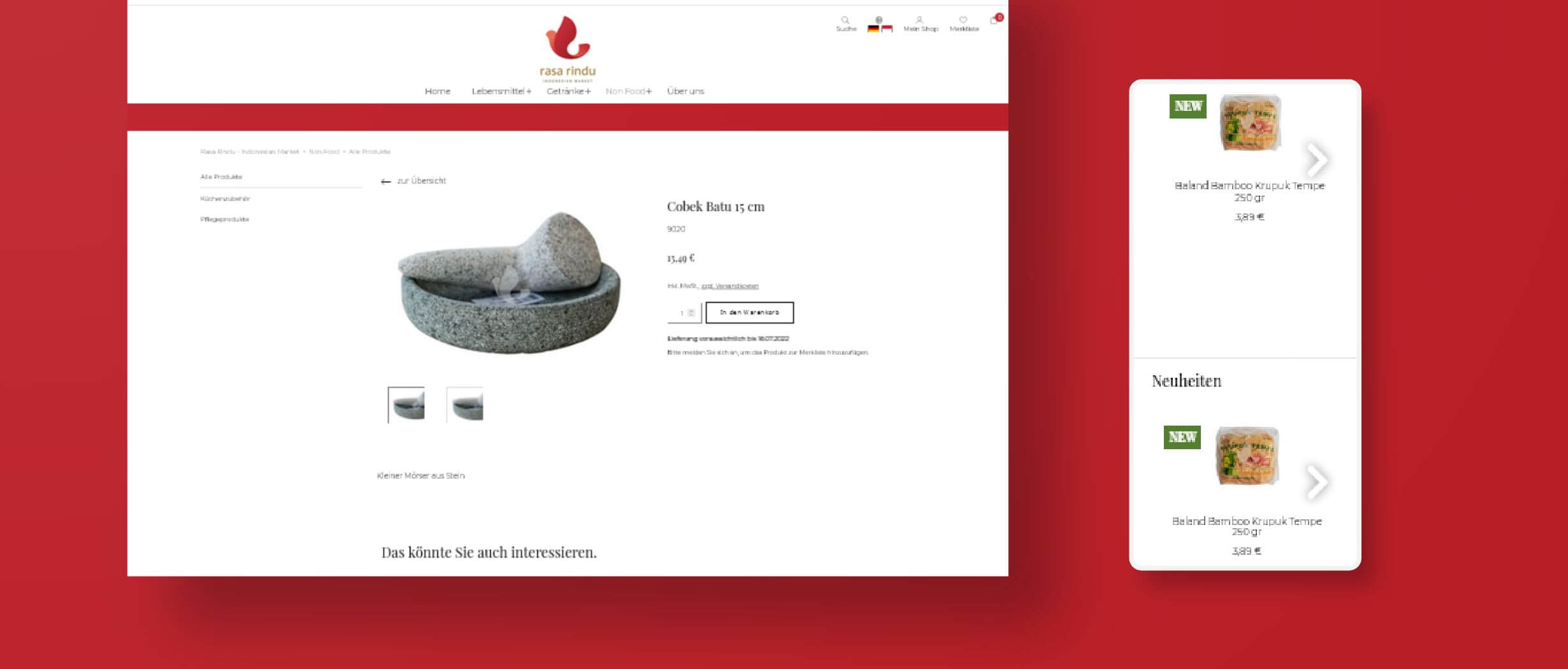 Produktdetailansicht des Onlineshops rasa rindu