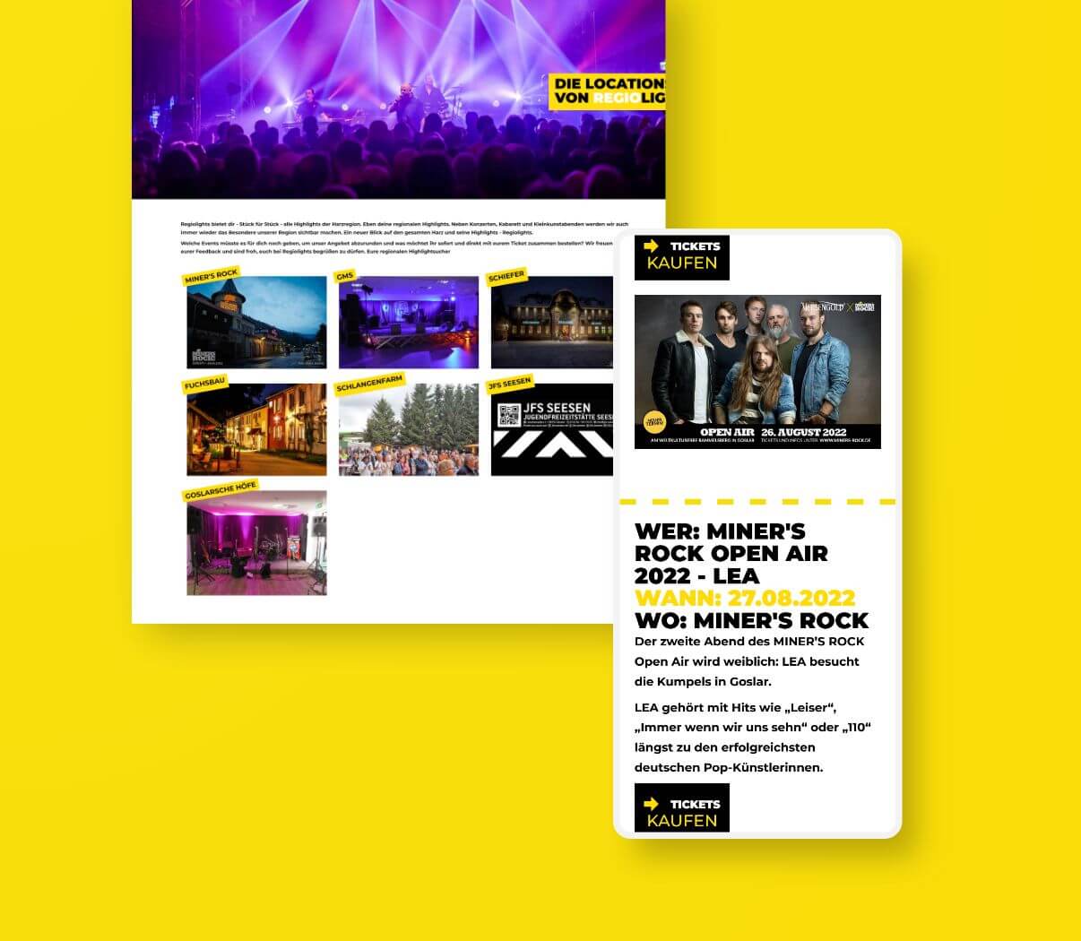 Desktop und responsive Ansicht von regiolight Events und Location