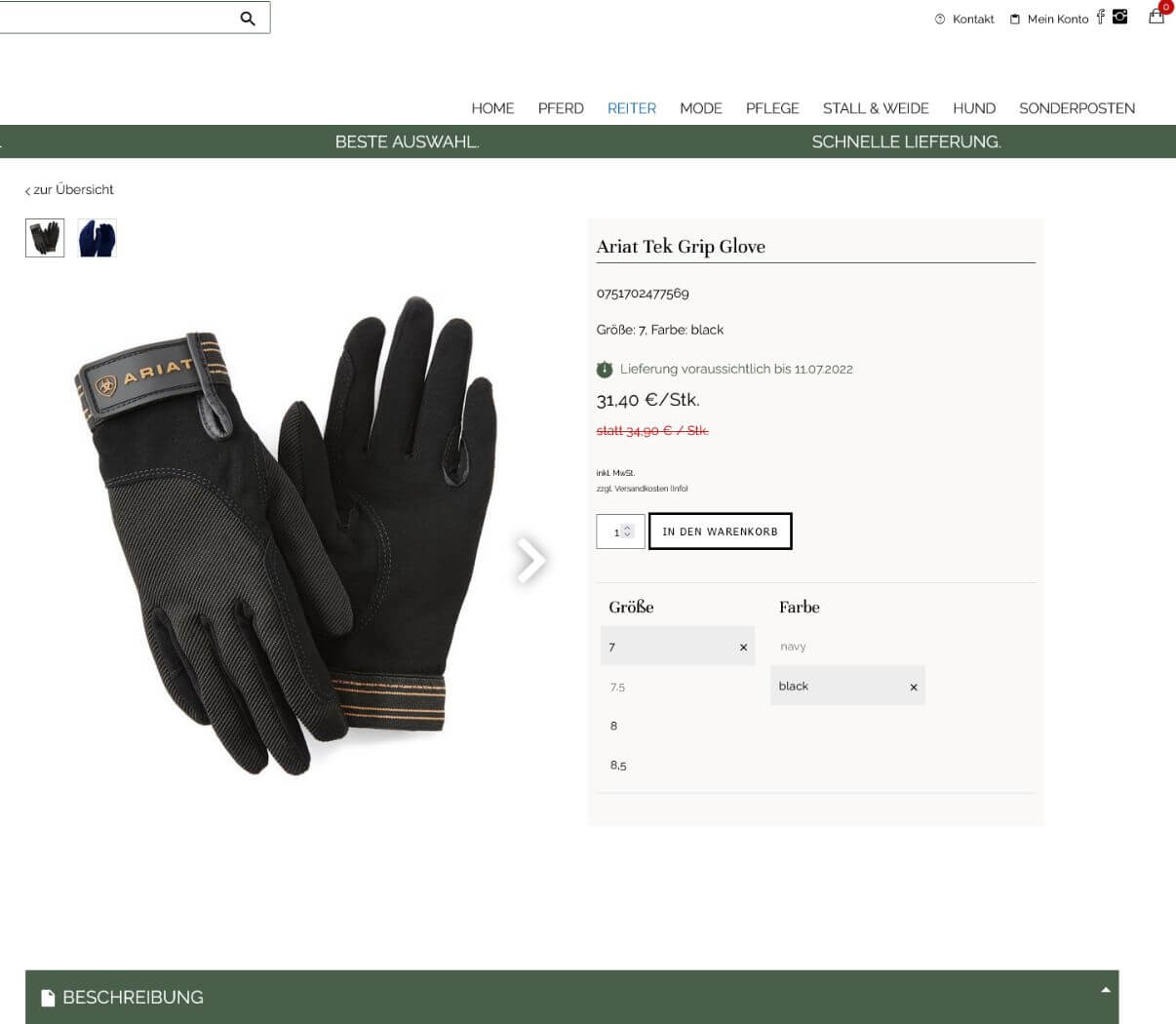 Webshop für Reiten