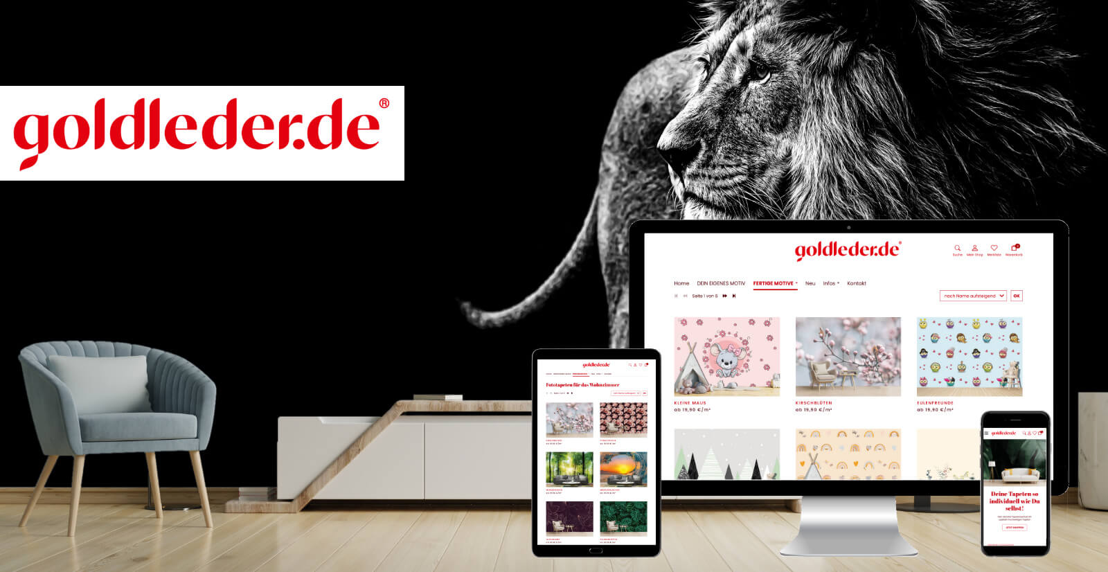 Onlineshop mit Konfigurator für individuelle Wandbeläge und Tapeten
