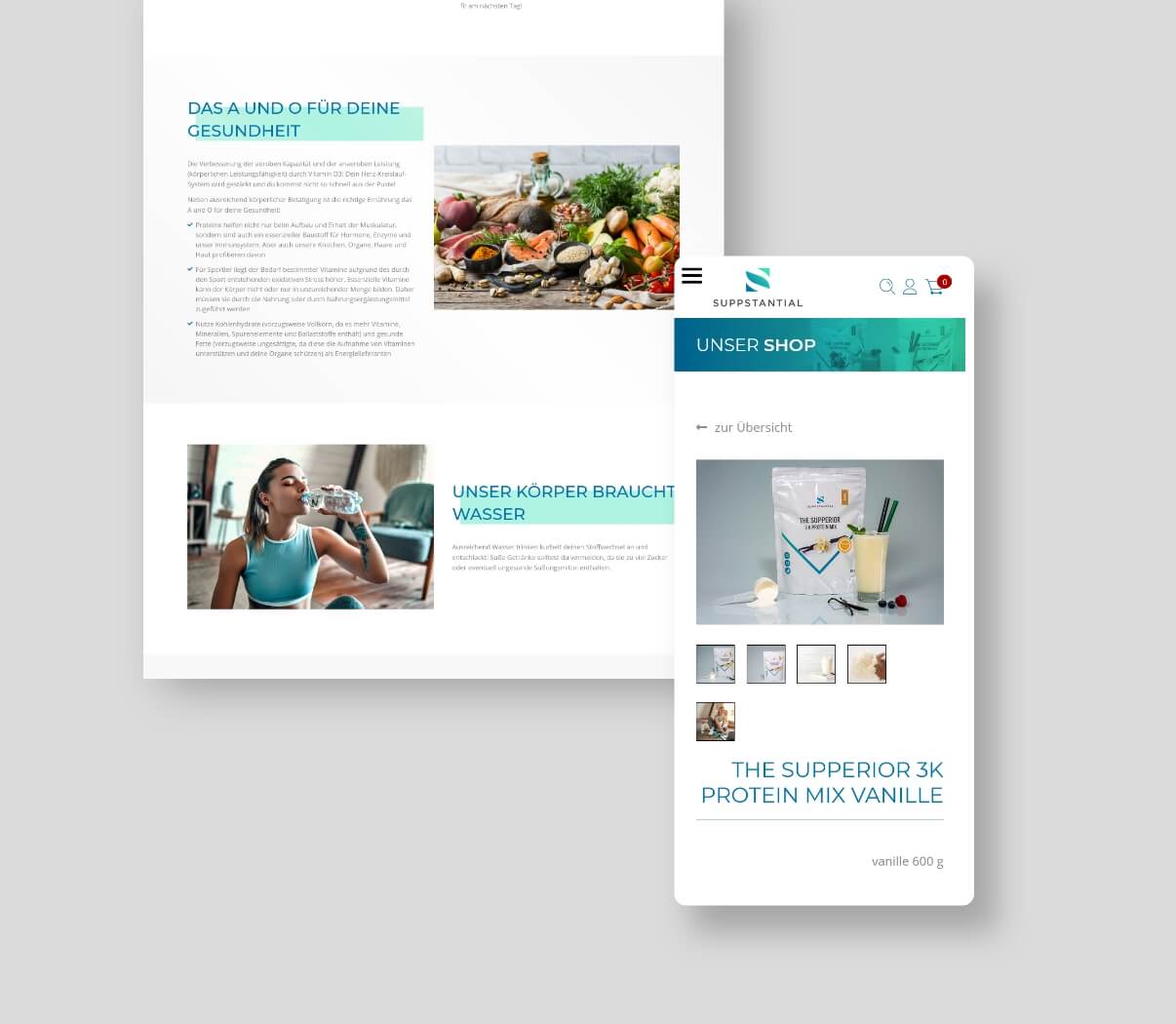 Verschiedene Ansichten des Onlineshops für Suppstantial
