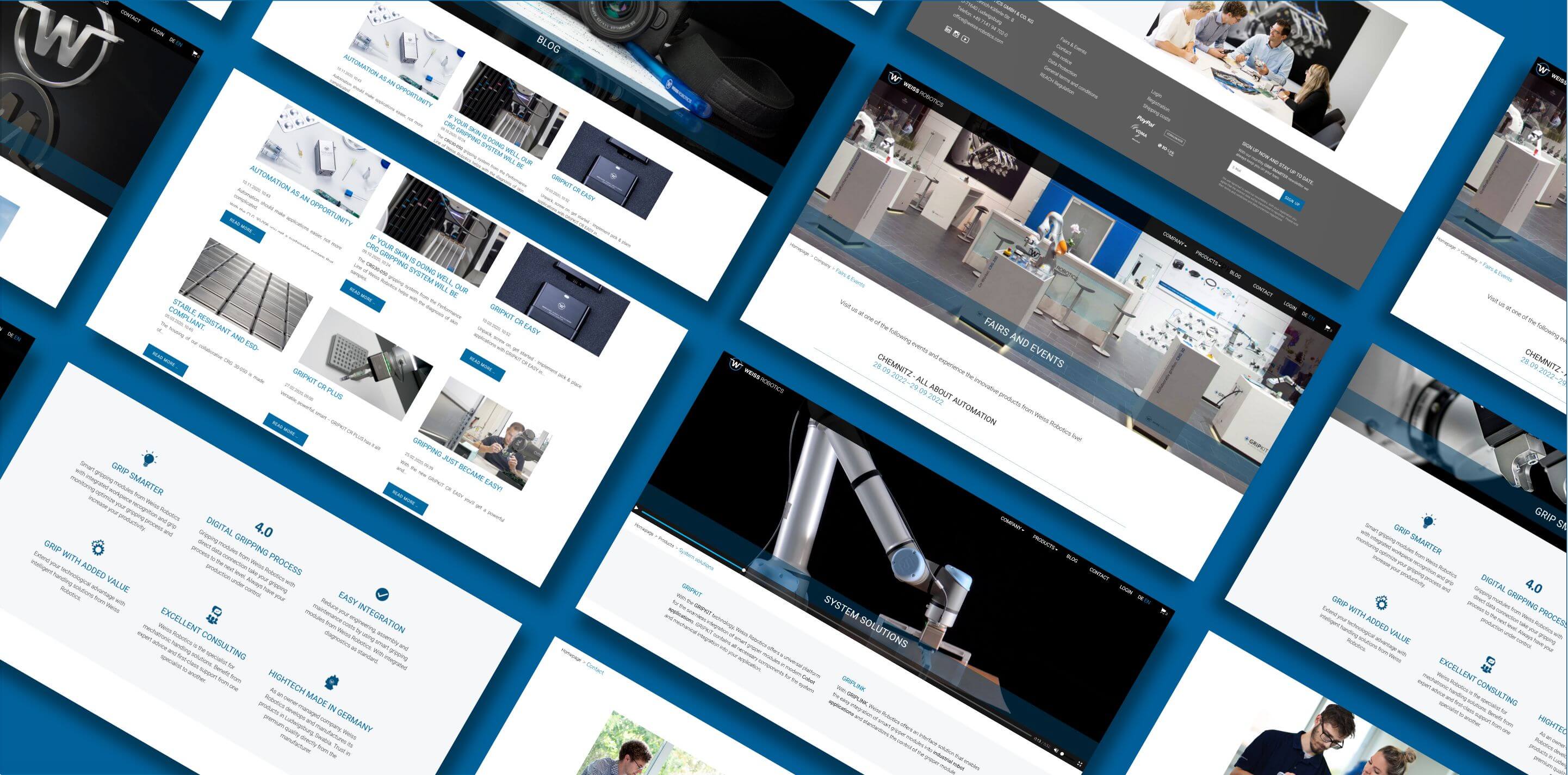 Verschiedene Ansichten des Webdesigns für Weiss Robotics